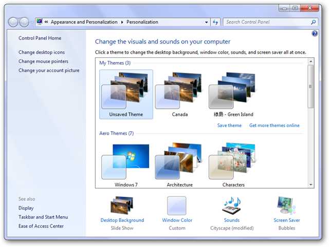 desktop personalization setting